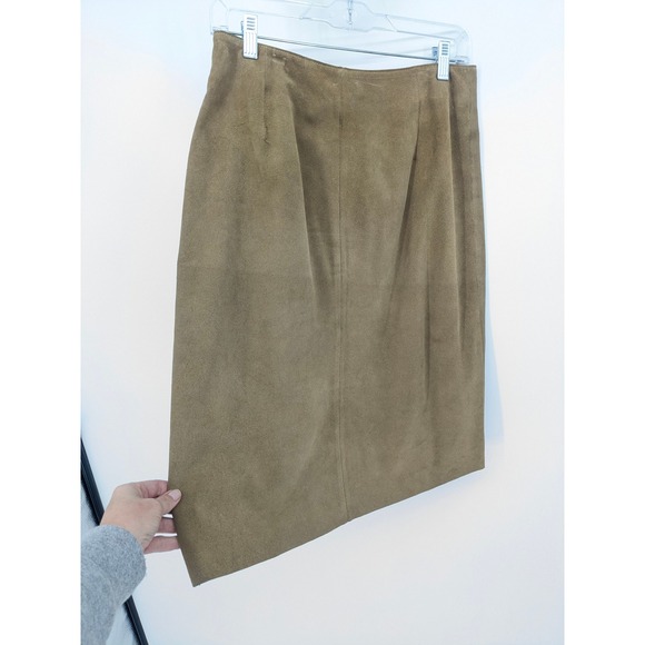 Banana Republic Genuine Leather Skirt Womens 6 Tan Suede Button Front Western - Picture 5 of 9